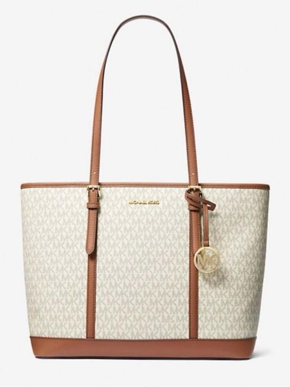 Michael Kors Beige Canvas Tote with Cedar Brown Trim